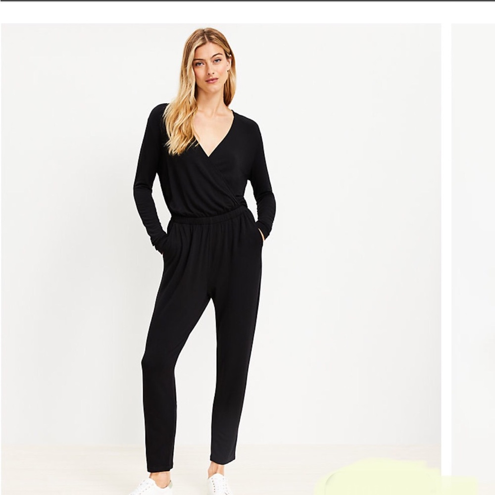 Lou & Grey Black Long-Sleeve Wrap Jumpsuit